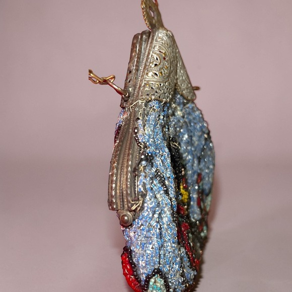 Antique 1920s Art Deco Micro Beaded Flapper Purse Floral Czech Glass Evening Bag - Picture 7 of 16